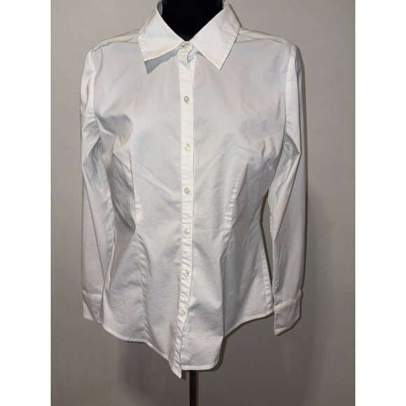 LOFT Tops - Loft Top Blouse  Women Small Size 4 White Long Sleeve Collar Button Front